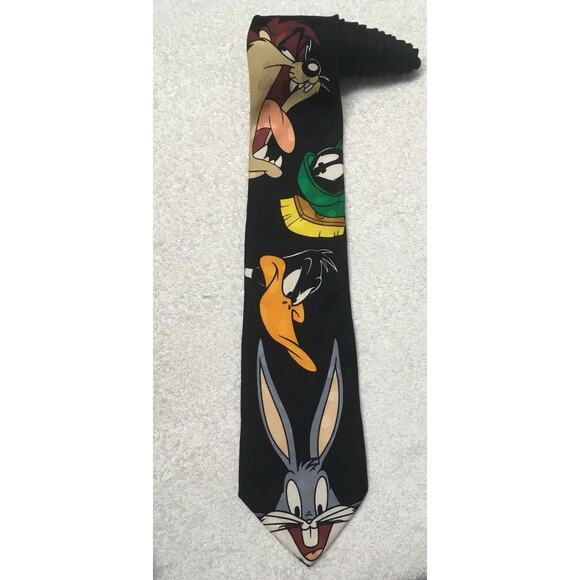 Looney Tunes Mania Vintage Cartoon Bugs Bunny Daffy Taz Men’s Novelty Tie - Picture 1 of 7